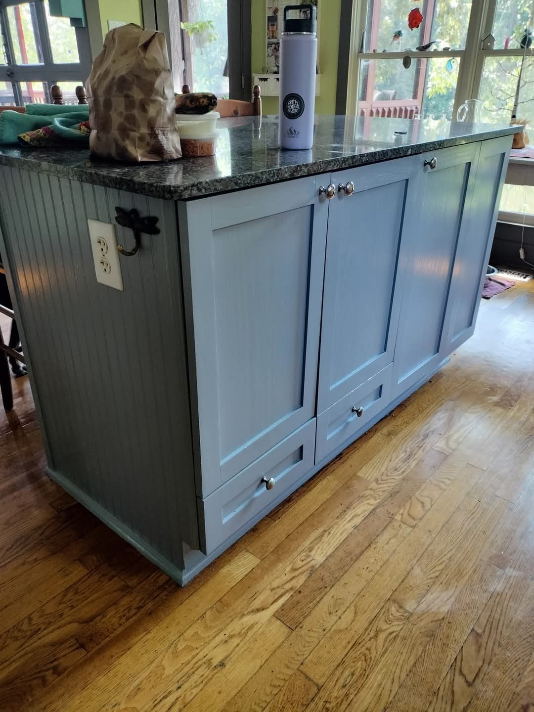 Blue painted kitchen island